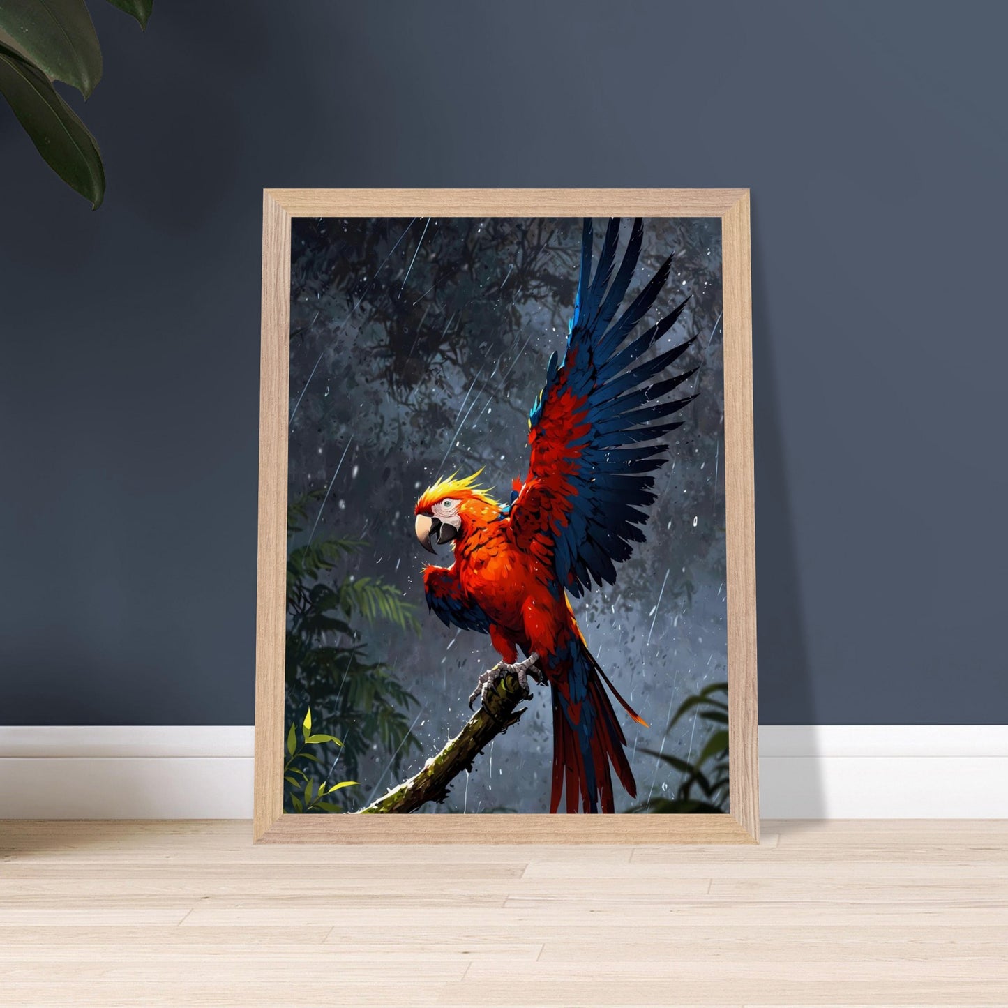 Affiche Perroquet ara rouge Encadrée, cadre bois 30x40 cm