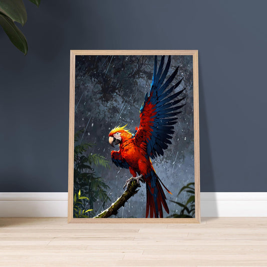 Affiche Perroquet ara rouge Encadrée, cadre bois 45x60 cm