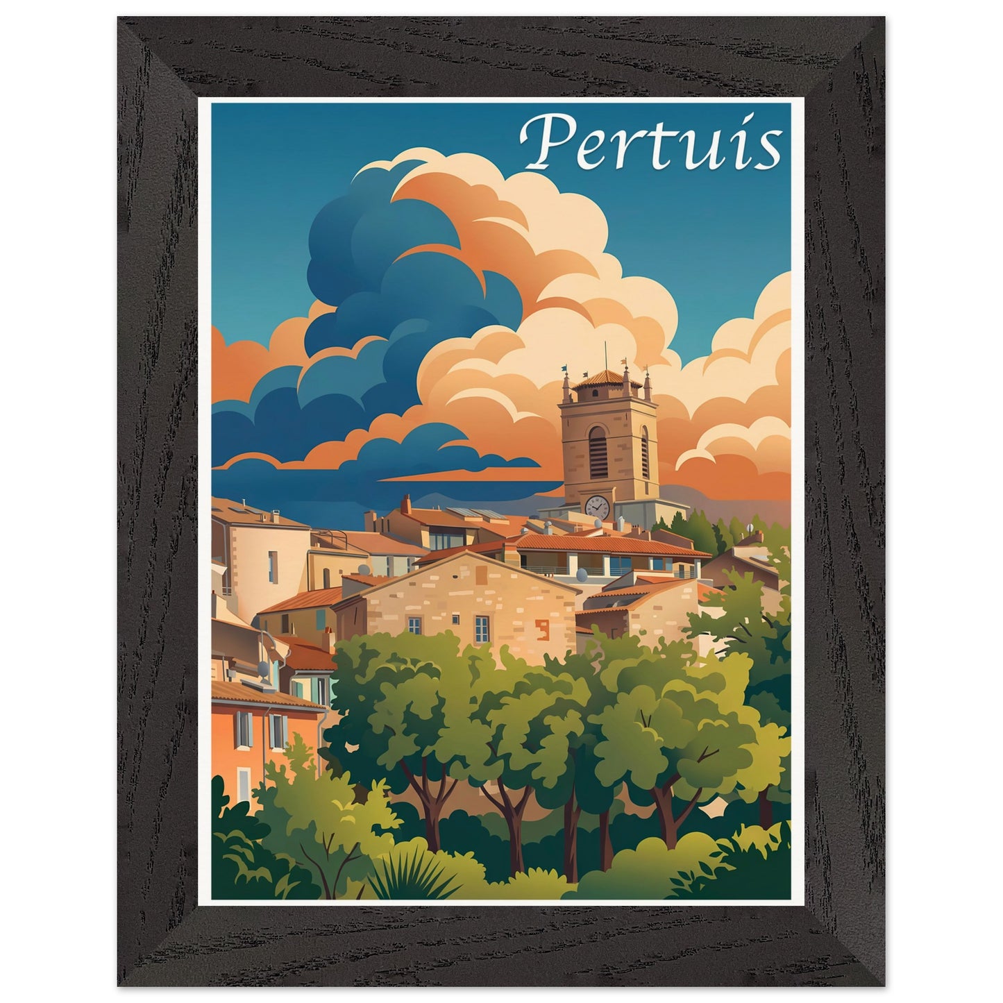 Affiche Pertuis - Encadrée, cadre noir 15x20 cm