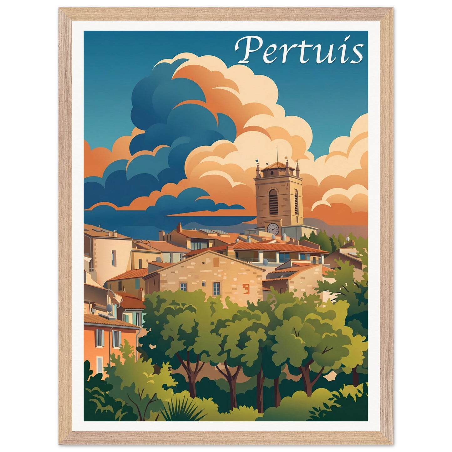 Affiche Pertuis - Encadrée, cadre bois 45x60 cm