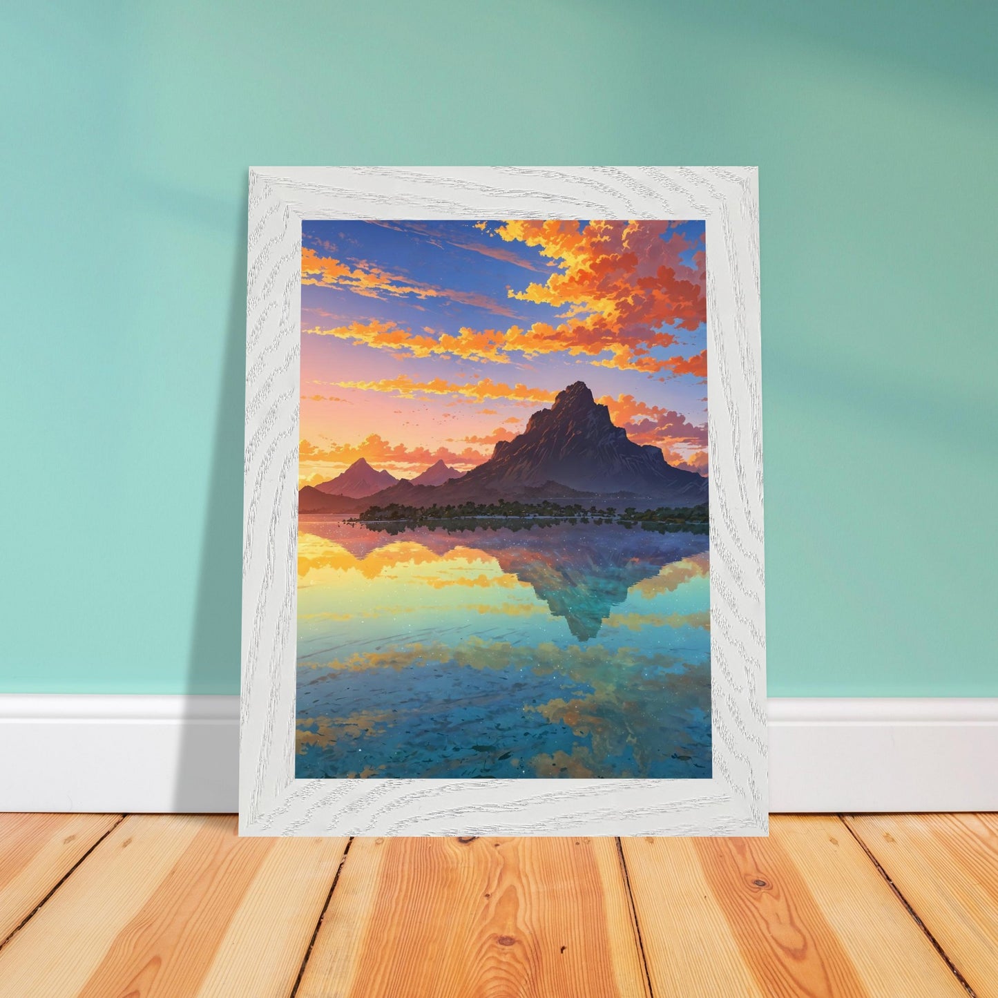 Affiche Plage de Bora Bora Encadrée, cadre blanc 15x20 cm
