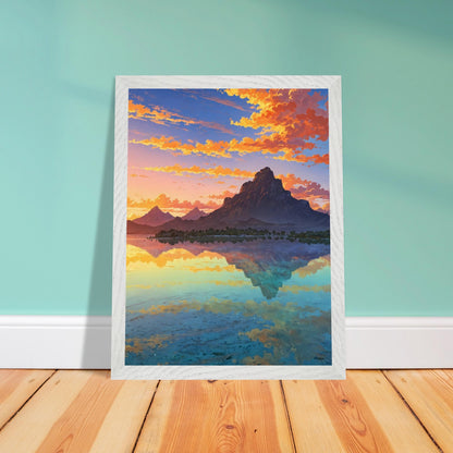 Affiche Plage de Bora Bora Encadrée, cadre blanc 30x40 cm