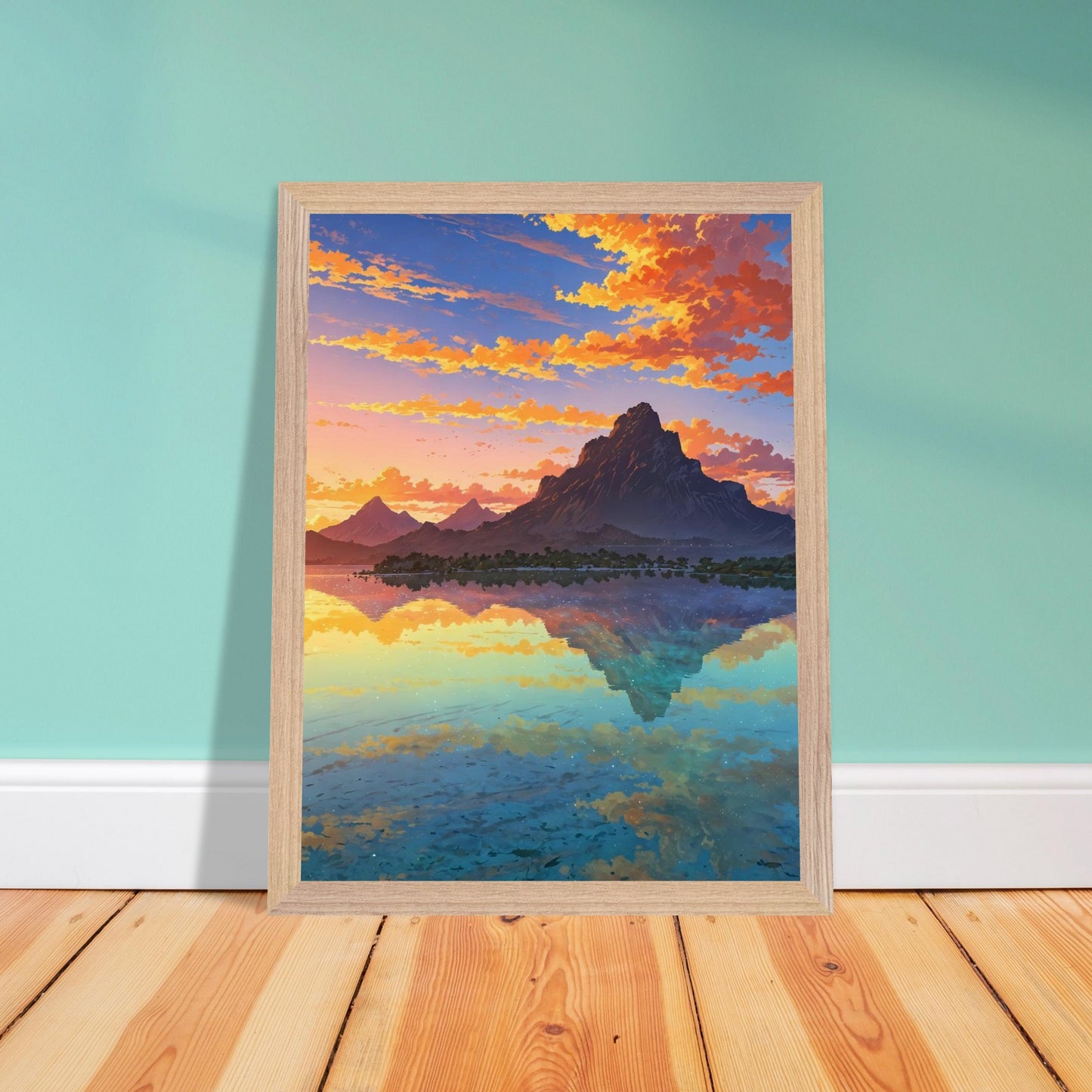 Affiche Plage de Bora Bora Encadrée, cadre bois 30x40 cm