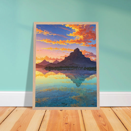 Affiche Plage de Bora Bora Encadrée, cadre bois 45x60 cm