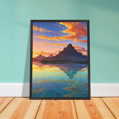 Affiche Plage de Bora Bora Encadrée, cadre noir 45x60 cm