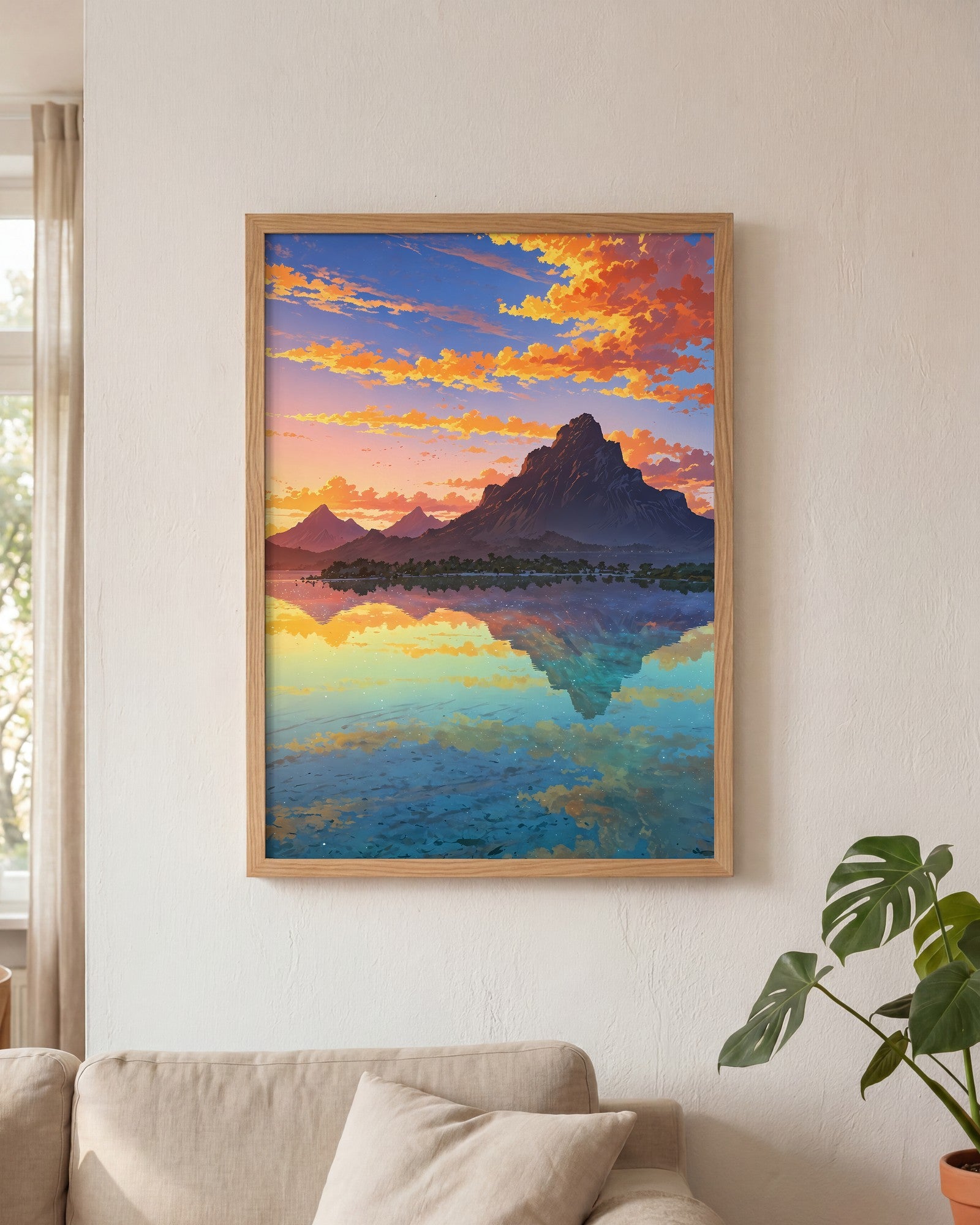 Affiche Plage de Bora Bora Encadrée, mockup en situation dans un interieur, Muchimura