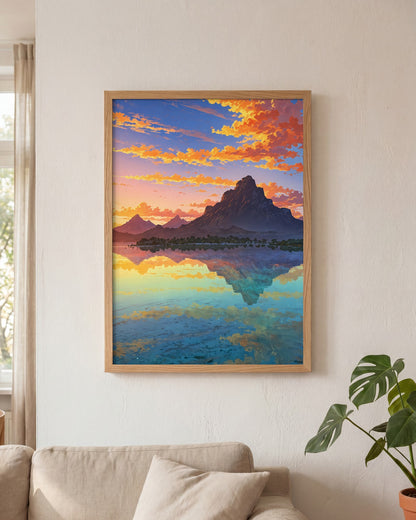 Affiche Plage de Bora Bora Encadrée, mockup en situation dans un interieur, Muchimura