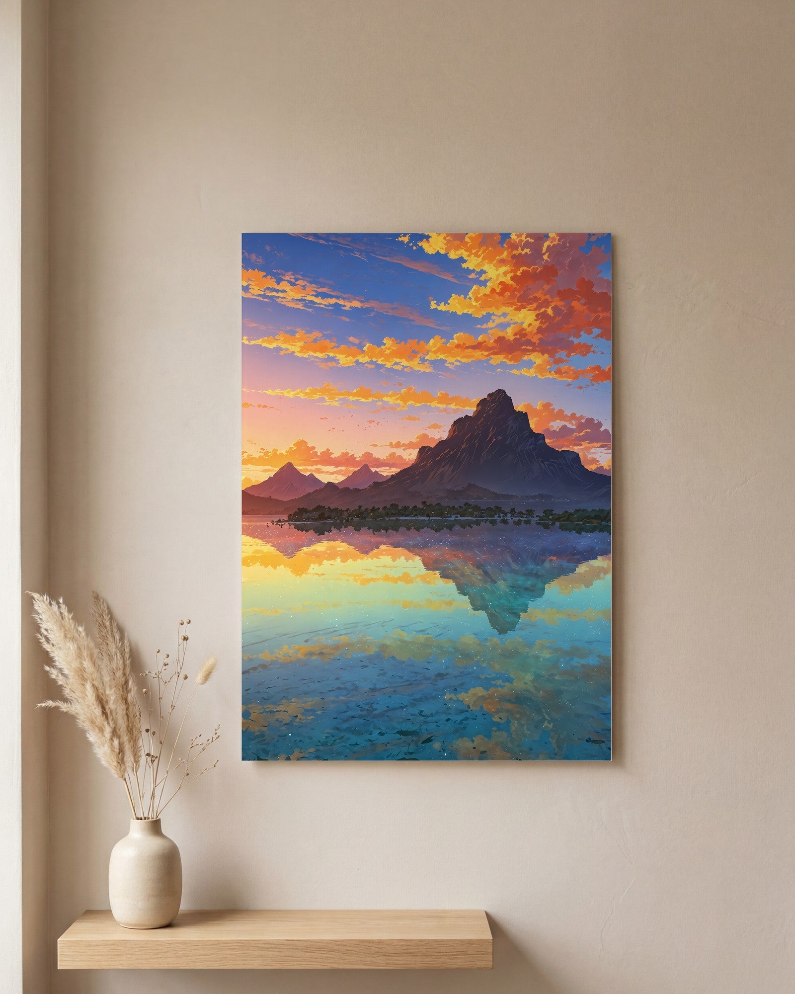Affiche Plage de Bora Bora, mockup sur un mur epure, Muchimura
