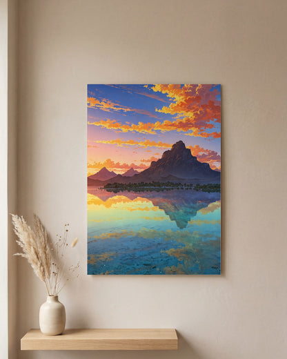 Affiche Plage de Bora Bora, mockup sur un mur epure, Muchimura