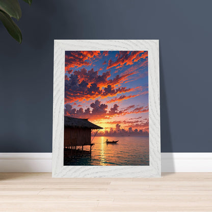 Affiche Plage de Maldives Encadrée, cadre blanc 15x20 cm
