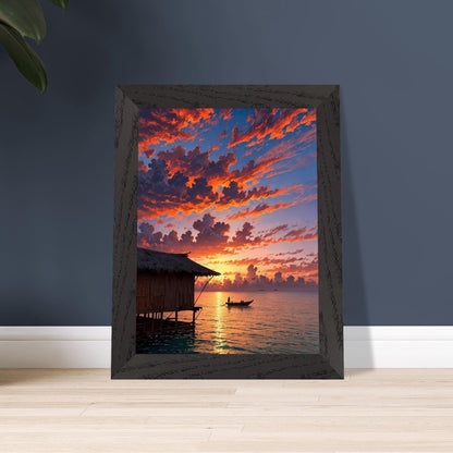 Affiche Plage de Maldives Encadrée, cadre noir 15x20 cm