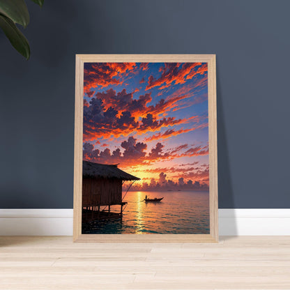 Affiche Plage de Maldives Encadrée, cadre bois 30x40 cm