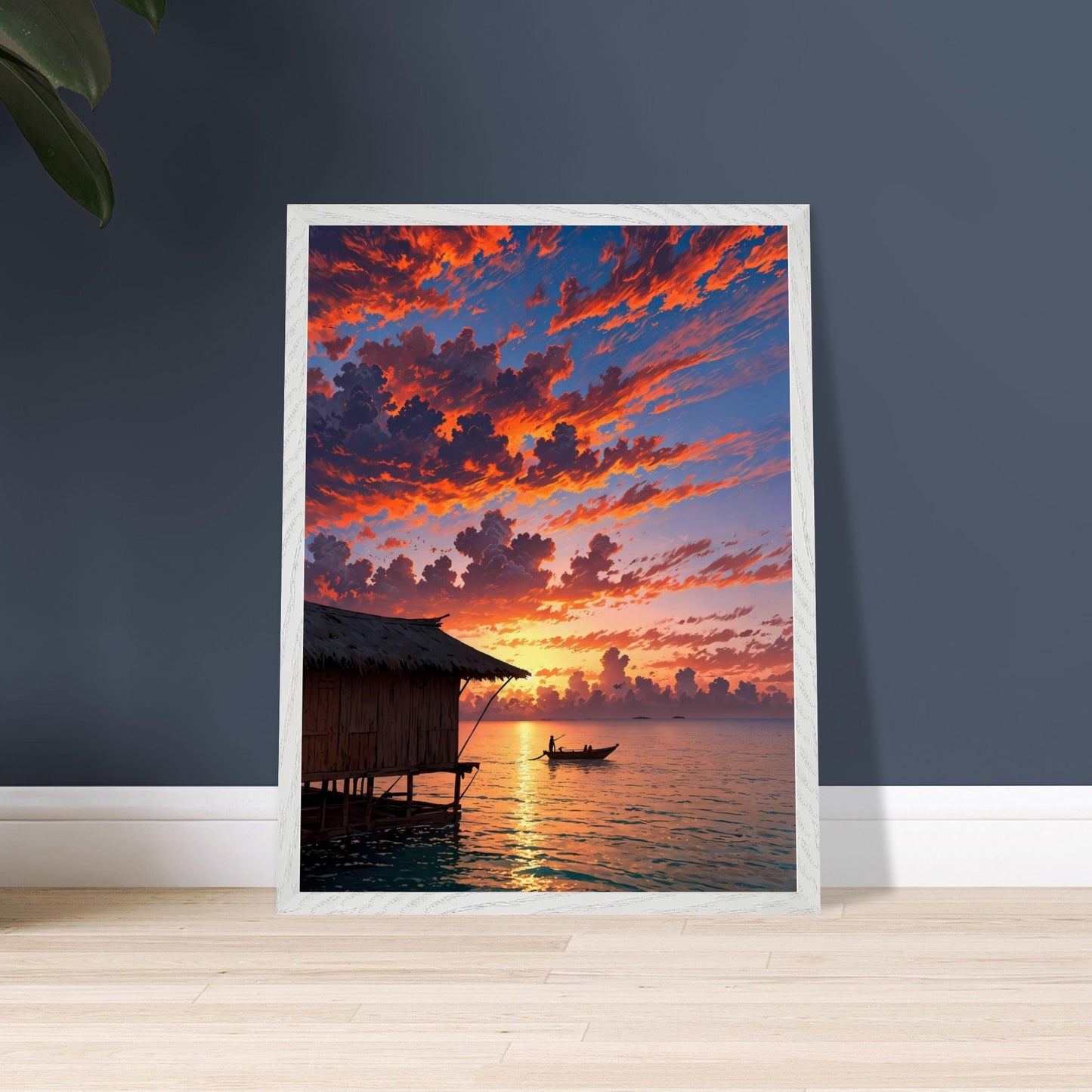 Affiche Plage de Maldives Encadrée, cadre blanc 45x60 cm