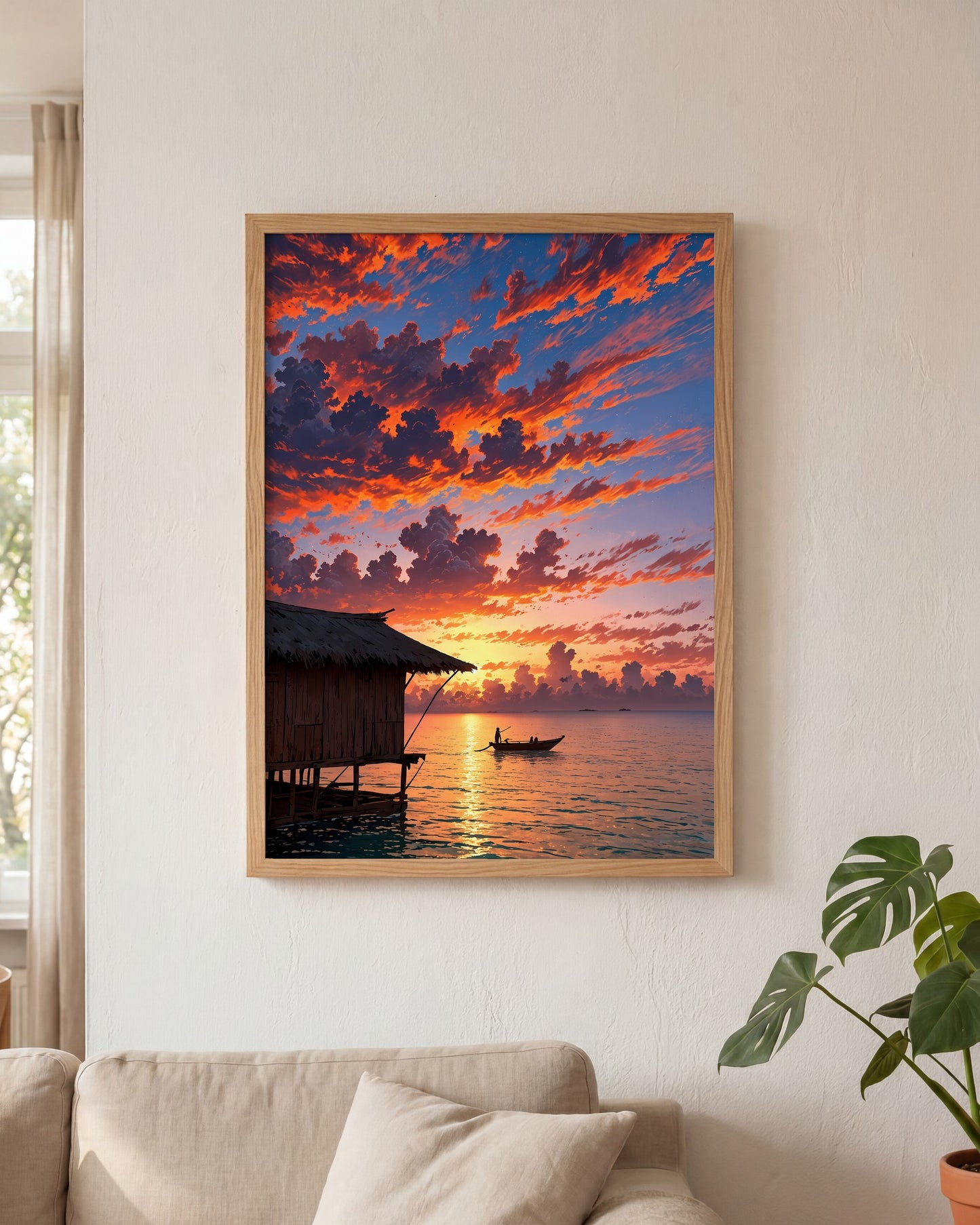 Affiche Plage de Maldives Encadrée, mockup en situation dans un interieur, Muchimura