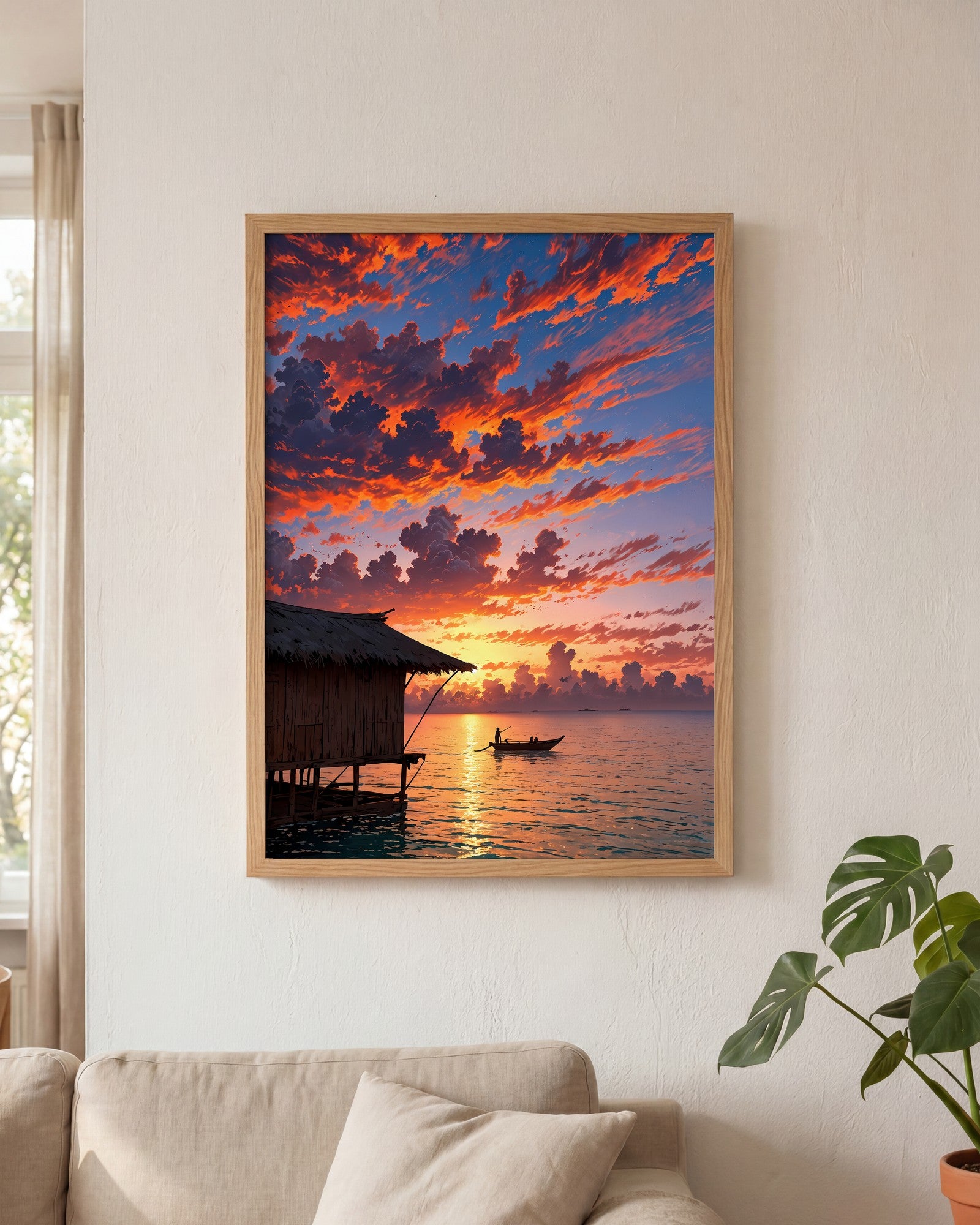Affiche Plage de Maldives Encadrée, mockup en situation dans un interieur, Muchimura
