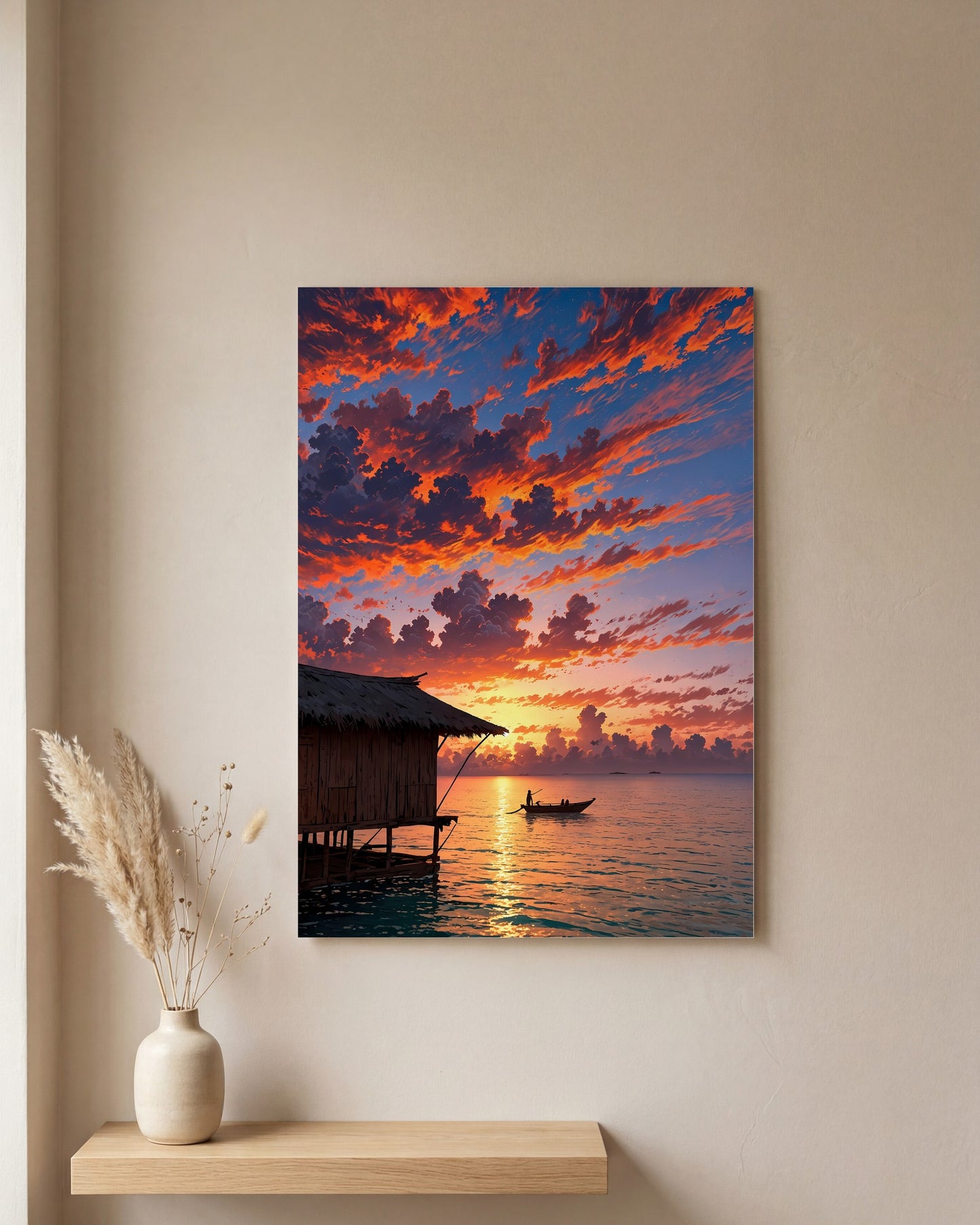 Affiche Plage de Maldives, mockup sur un mur epure, Muchimura