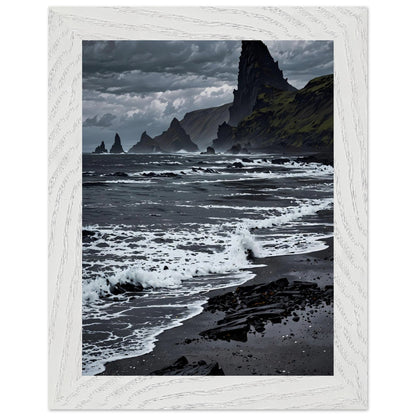 Affiche Plage de sable noir Encadrée, cadre blanc 15x20 cm