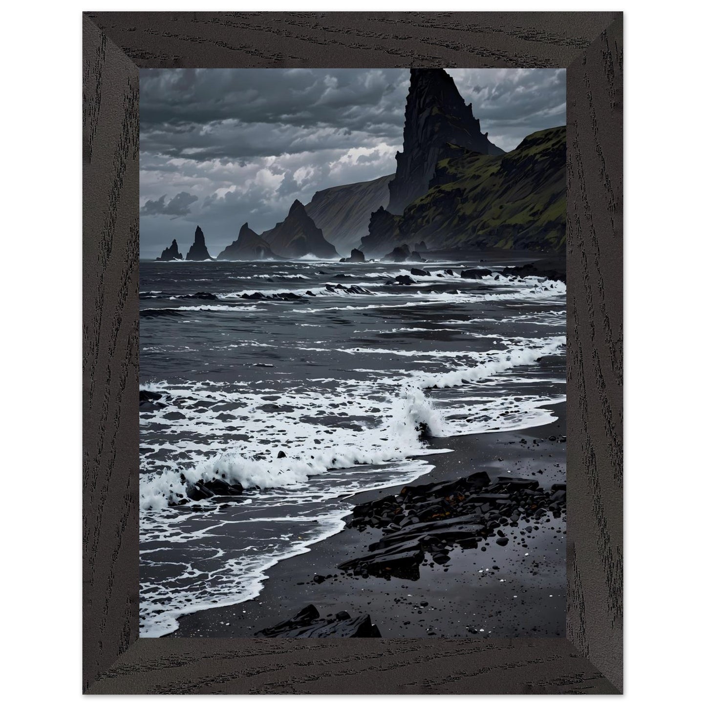 Affiche Plage de sable noir Encadrée, cadre noir 15x20 cm