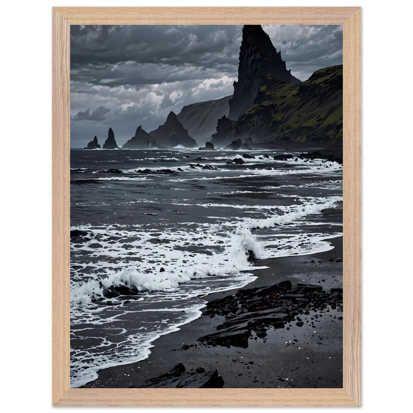Affiche Plage de sable noir Encadrée, cadre bois 30x40 cm