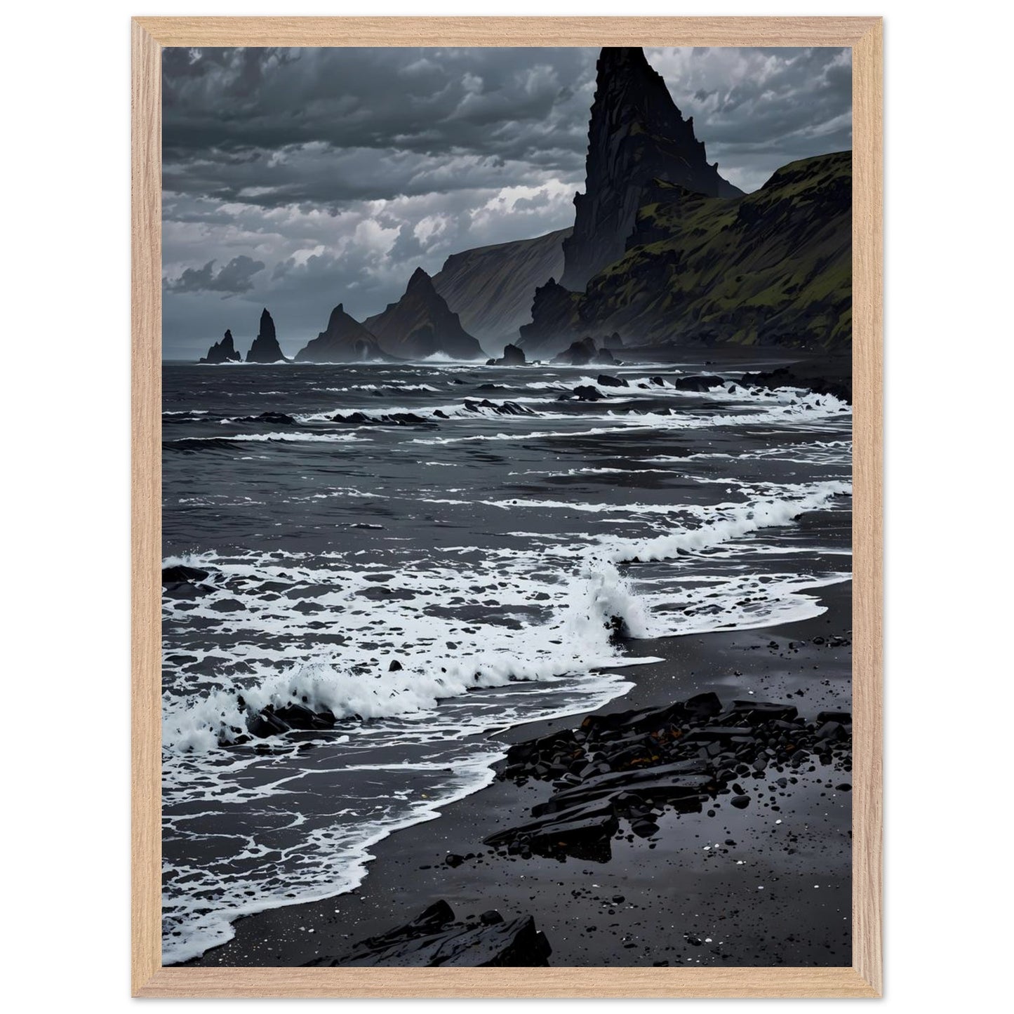 Affiche Plage de sable noir Encadrée, cadre bois 45x60 cm