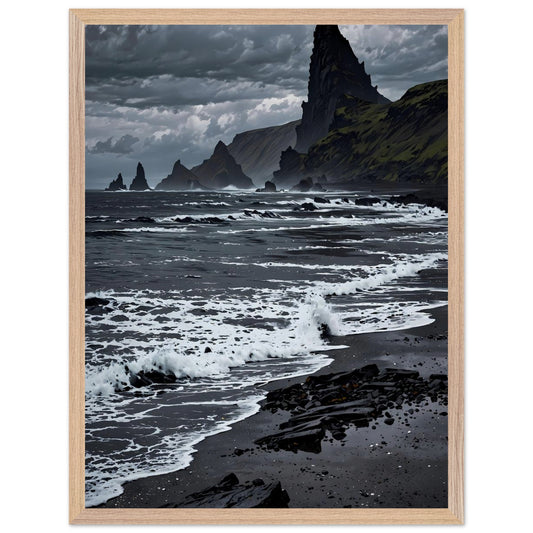 Affiche Plage de sable noir Encadrée, cadre bois 45x60 cm