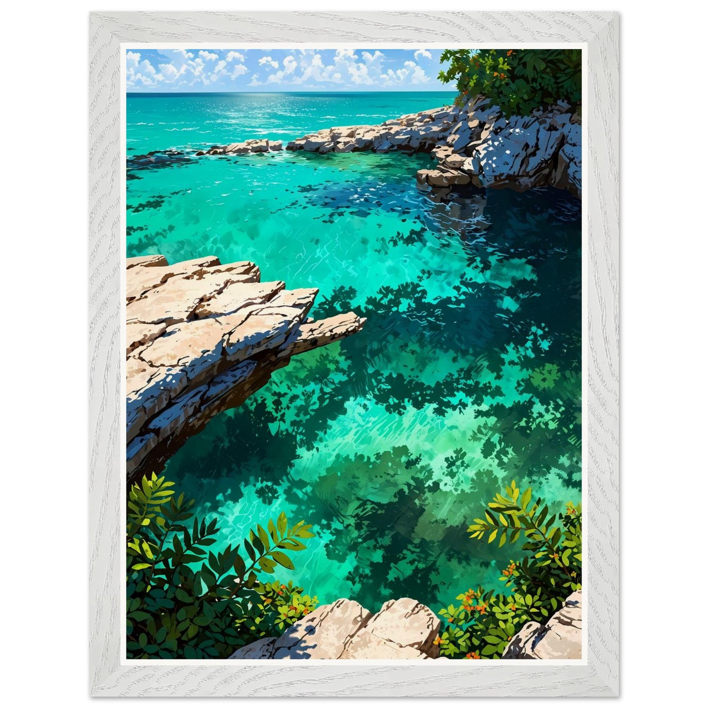 Affiche Plage Sauvage du Yucatán Encadrée, cadre blanc 30x40 cm