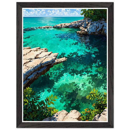 Affiche Plage Sauvage du Yucatán Encadrée, cadre noir 30x40 cm
