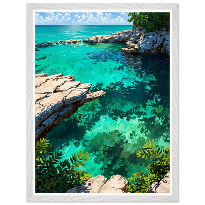 Affiche Plage Sauvage du Yucatán Encadrée, cadre blanc 45x60 cm