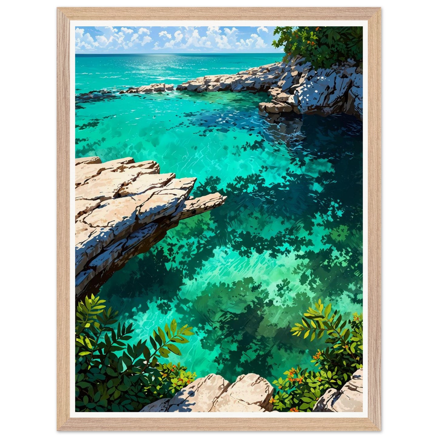 Affiche Plage Sauvage du Yucatán Encadrée, cadre bois 45x60 cm