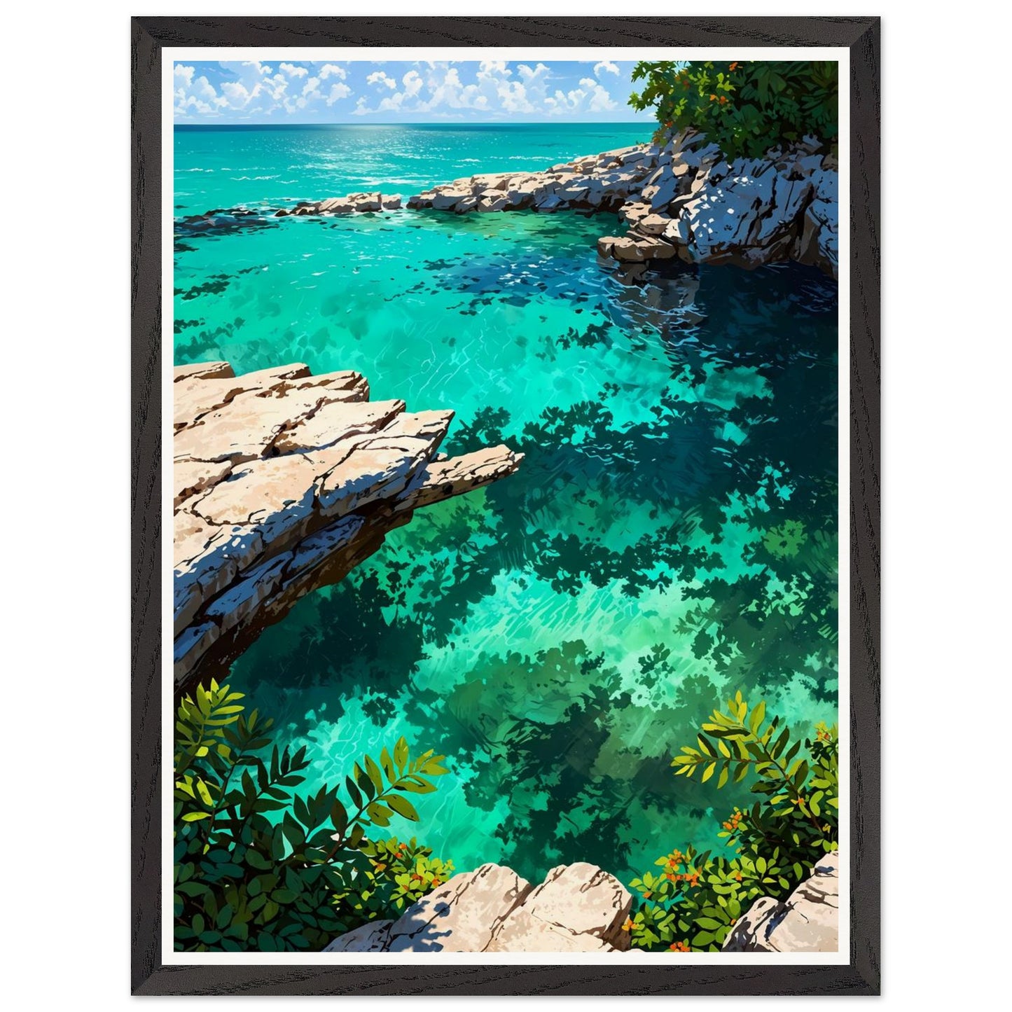 Affiche Plage Sauvage du Yucatán Encadrée, cadre noir 45x60 cm