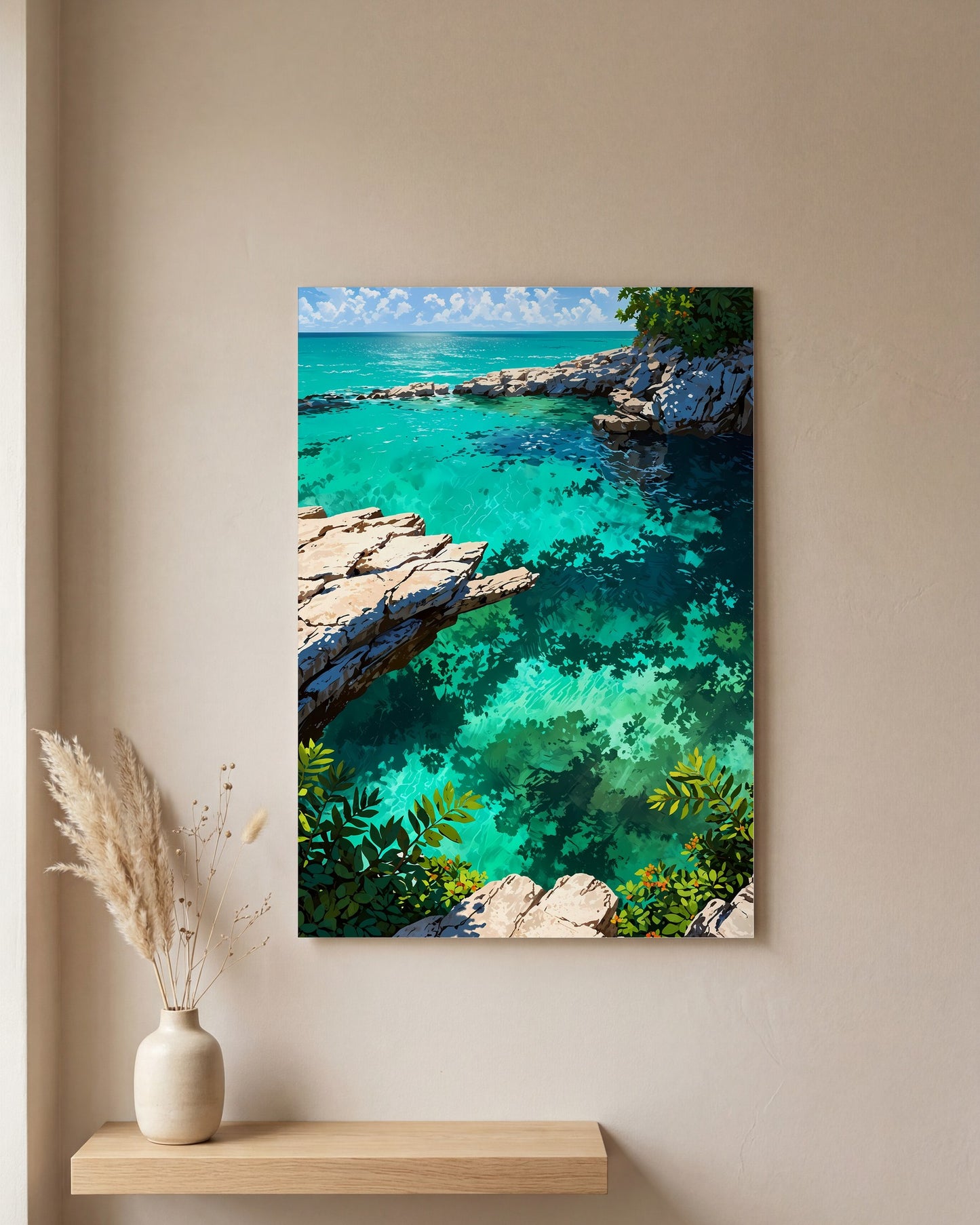 Affiche Plage Sauvage du Yucatán, mockup sur un mur epure, Muchimura