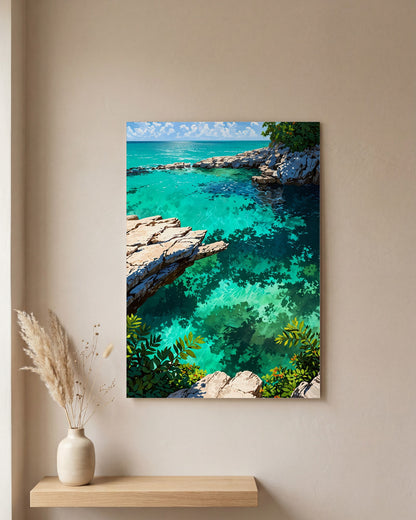 Affiche Plage Sauvage du Yucatán, mockup sur un mur epure, Muchimura