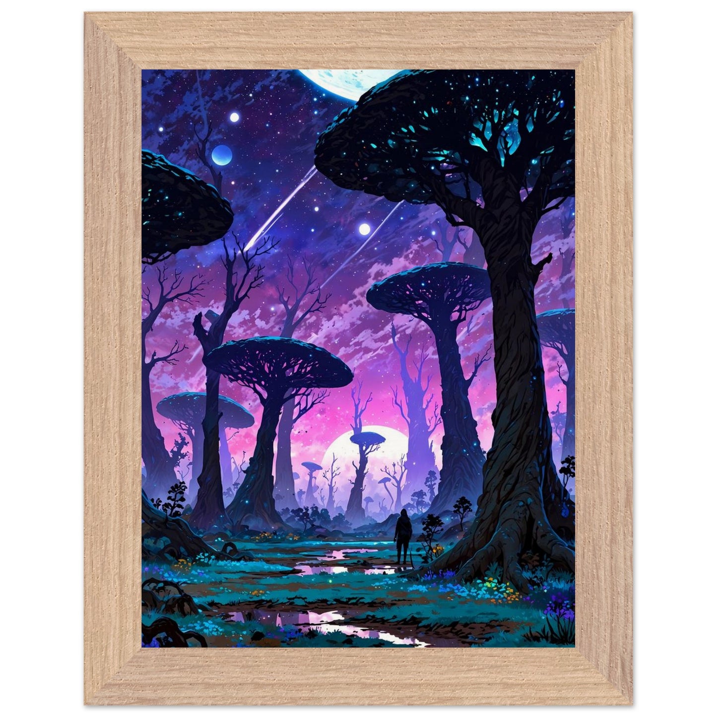 Affiche Planète anneau Encadrée, cadre bois 15x20 cm
