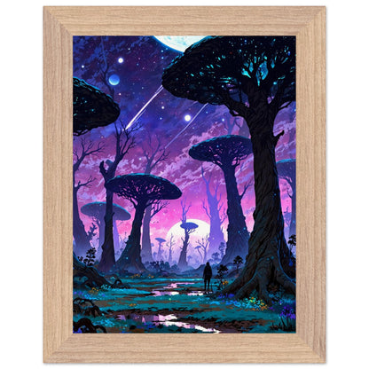Affiche Planète anneau Encadrée, cadre bois 15x20 cm