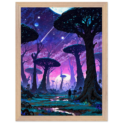 Affiche Planète anneau Encadrée, cadre bois 30x40 cm