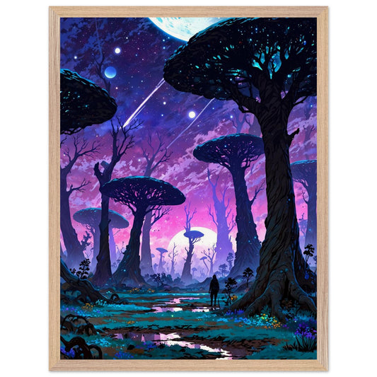 Affiche Planète anneau Encadrée, cadre bois 45x60 cm