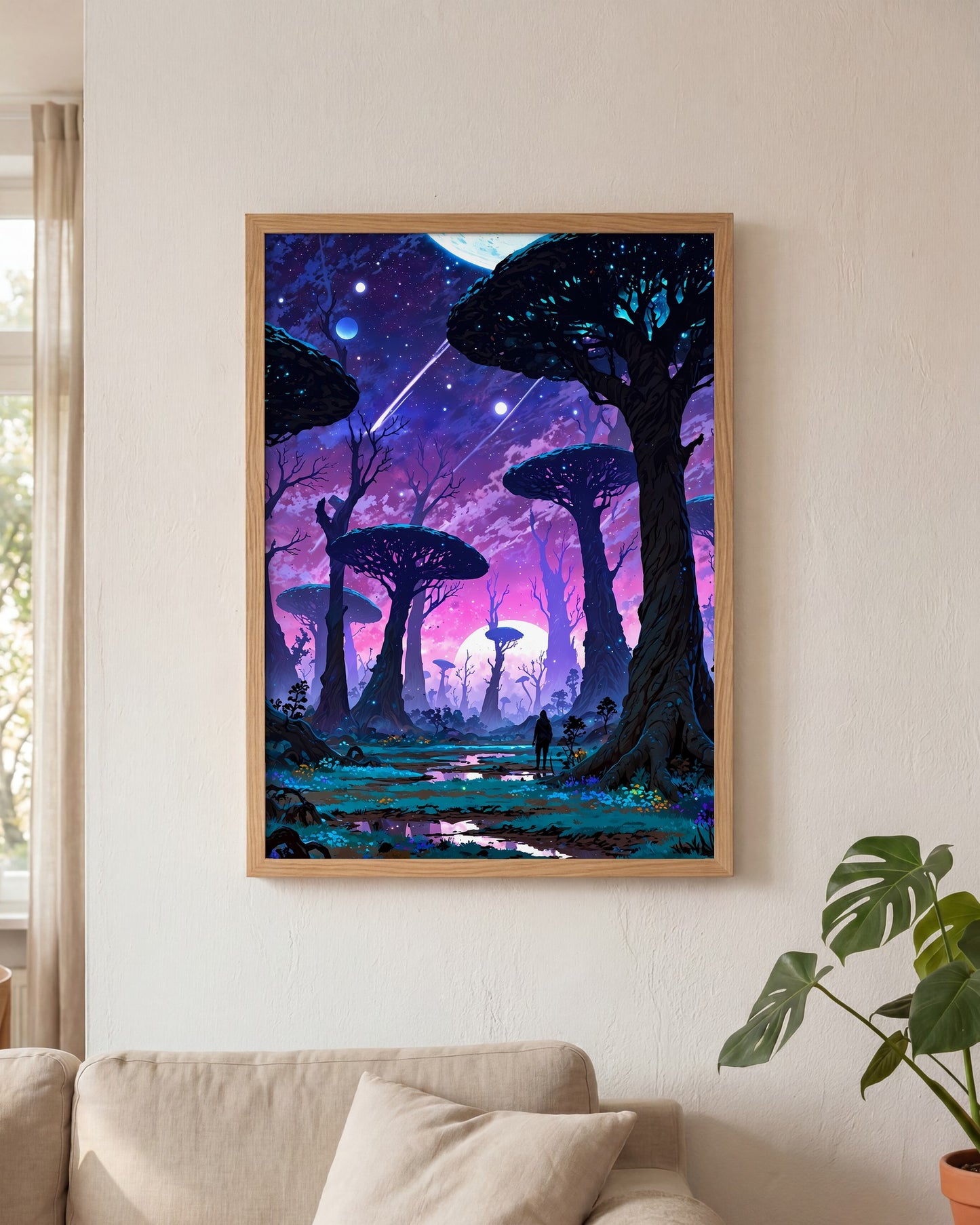 Affiche Planète anneau Encadrée, mockup en situation dans un interieur, Muchimura