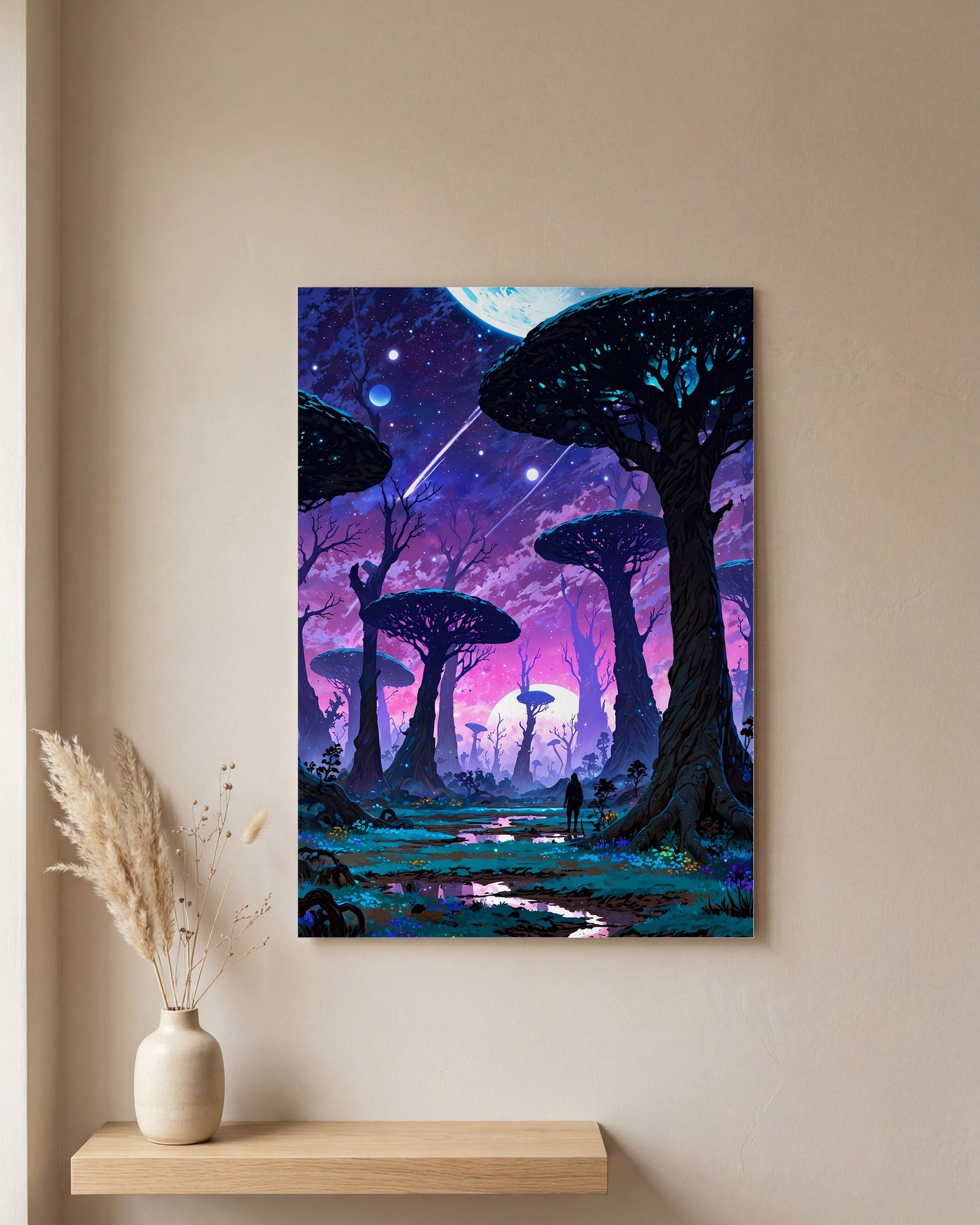 Affiche Planète Anneau, mockup sur un mur epure, Muchimura