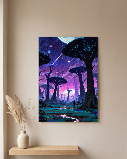 Affiche Planète Anneau, mockup sur un mur epure, Muchimura