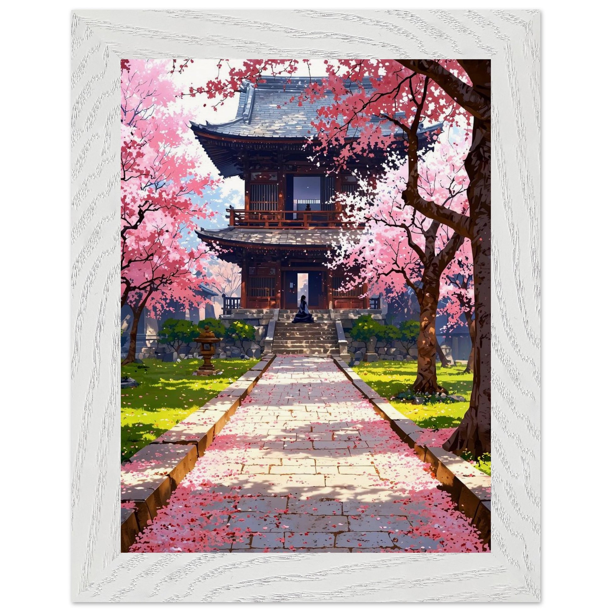 Affiche Prairie de fleurs de cerisier tombées Encadrée, cadre blanc 15x20 cm