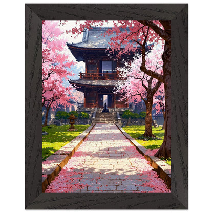 Affiche Prairie de fleurs de cerisier tombées Encadrée, cadre noir 15x20 cm