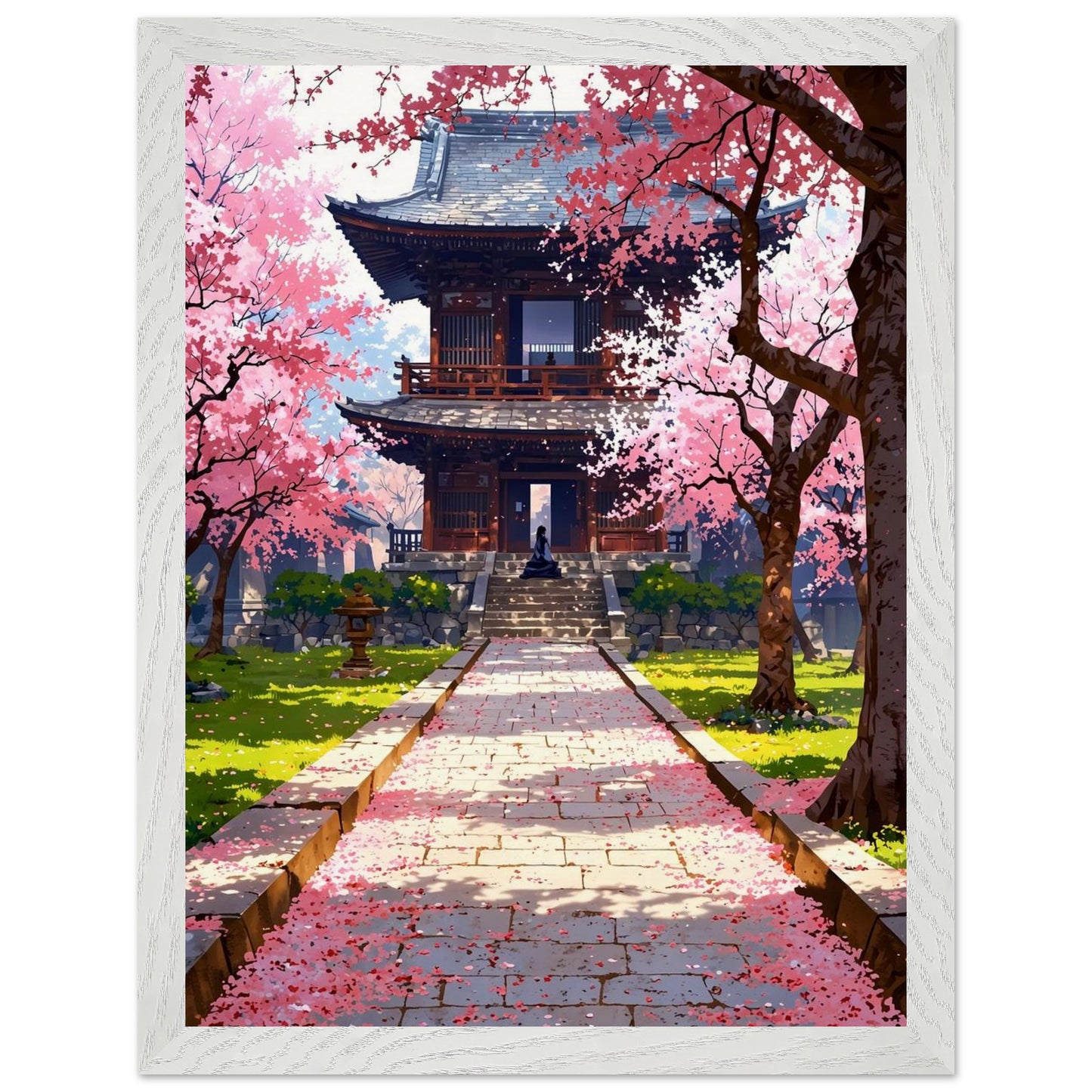 Affiche Prairie de fleurs de cerisier tombées Encadrée, cadre blanc 30x40 cm