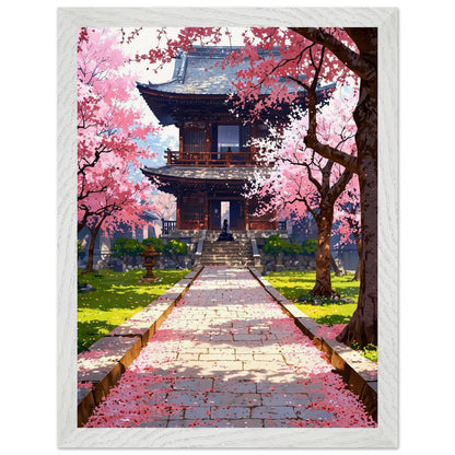 Affiche Prairie de fleurs de cerisier tombées Encadrée, cadre blanc 30x40 cm