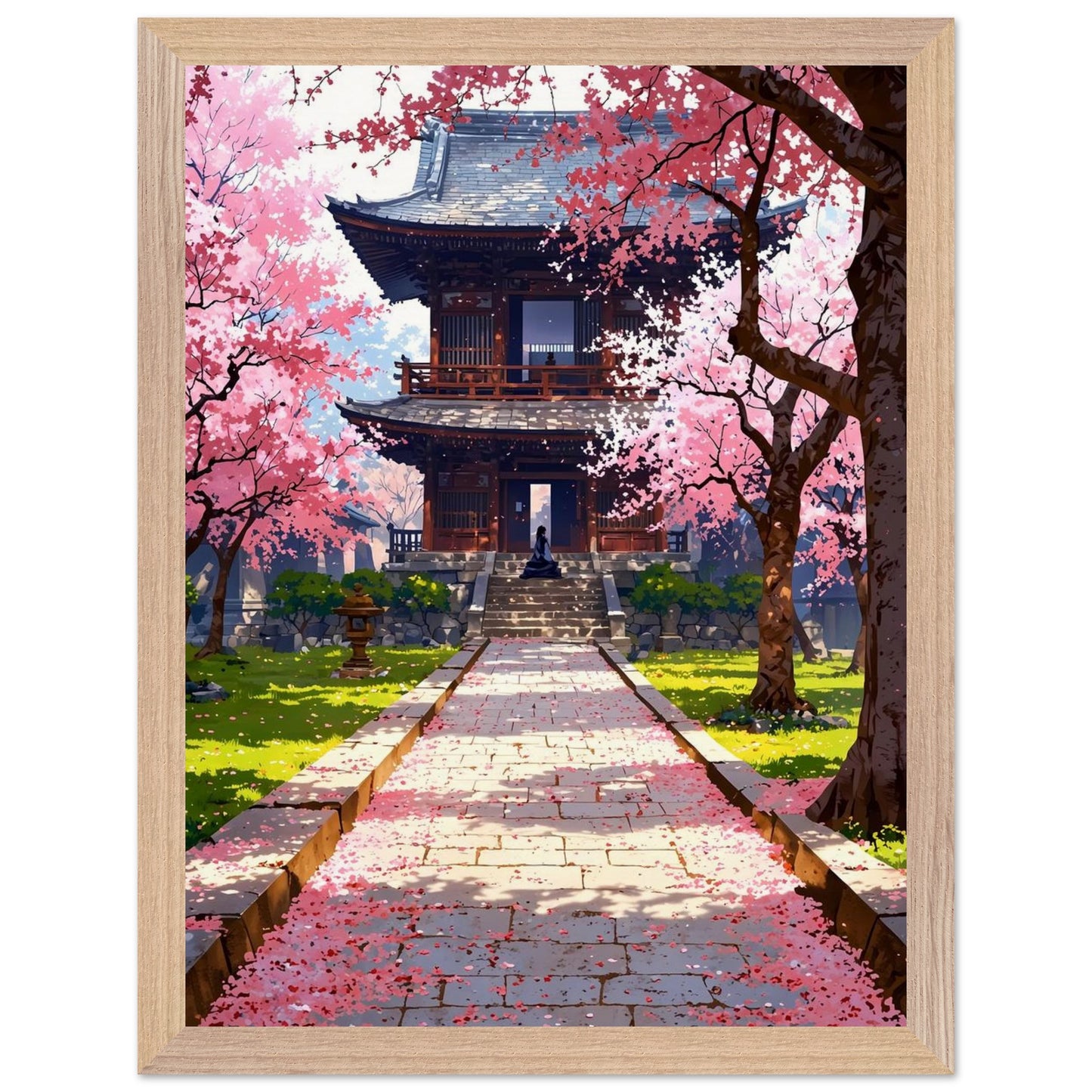 Affiche Prairie de fleurs de cerisier tombées Encadrée, cadre bois 30x40 cm