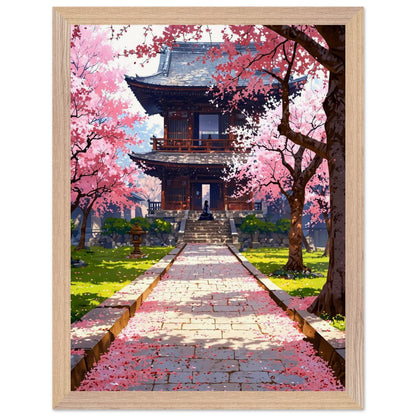 Affiche Prairie de fleurs de cerisier tombées Encadrée, cadre bois 30x40 cm