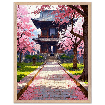 Affiche Prairie de fleurs de cerisier tombées Encadrée, cadre bois 45x60 cm