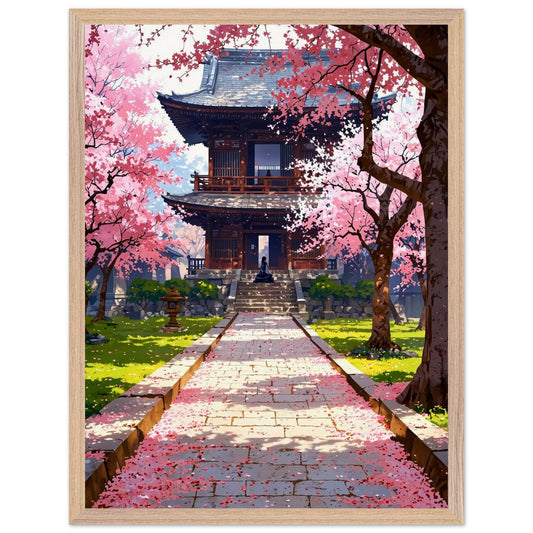 Affiche Prairie de fleurs de cerisier tombées Encadrée, cadre bois 45x60 cm