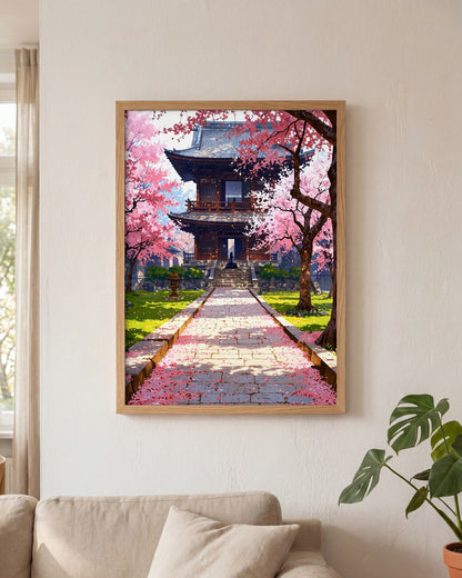 Affiche Prairie de fleurs de cerisier tombées Encadrée, mockup en situation dans un interieur, Muchimura