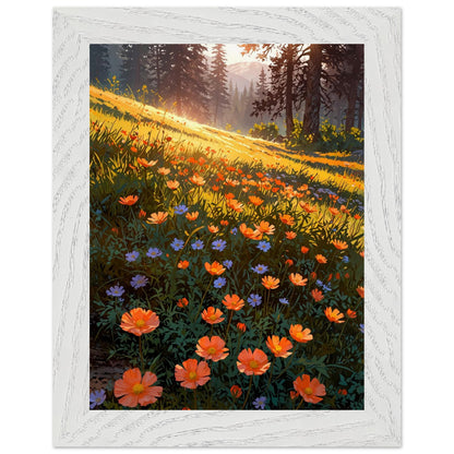 Affiche Prairie de Renoncules Orangées Encadrée, cadre blanc 15x20 cm