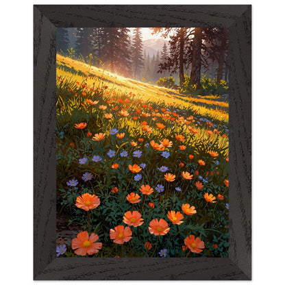 Affiche Prairie de Renoncules Orangées Encadrée, cadre noir 15x20 cm